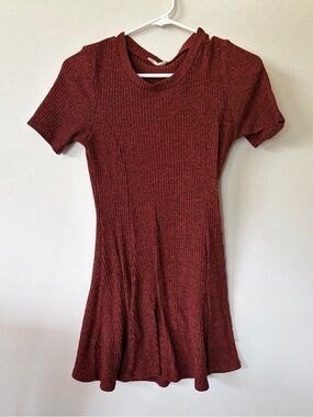Poetry Ribbed Short Sleeve Mini Dress in Deep Red